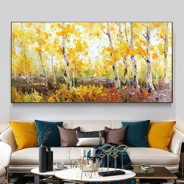 白樺の木の黄金の秋のテクスチャー Oil Paintings